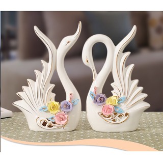 Cặp Thiên Nga Trang Trí Cao Cấp Gốm Sứ