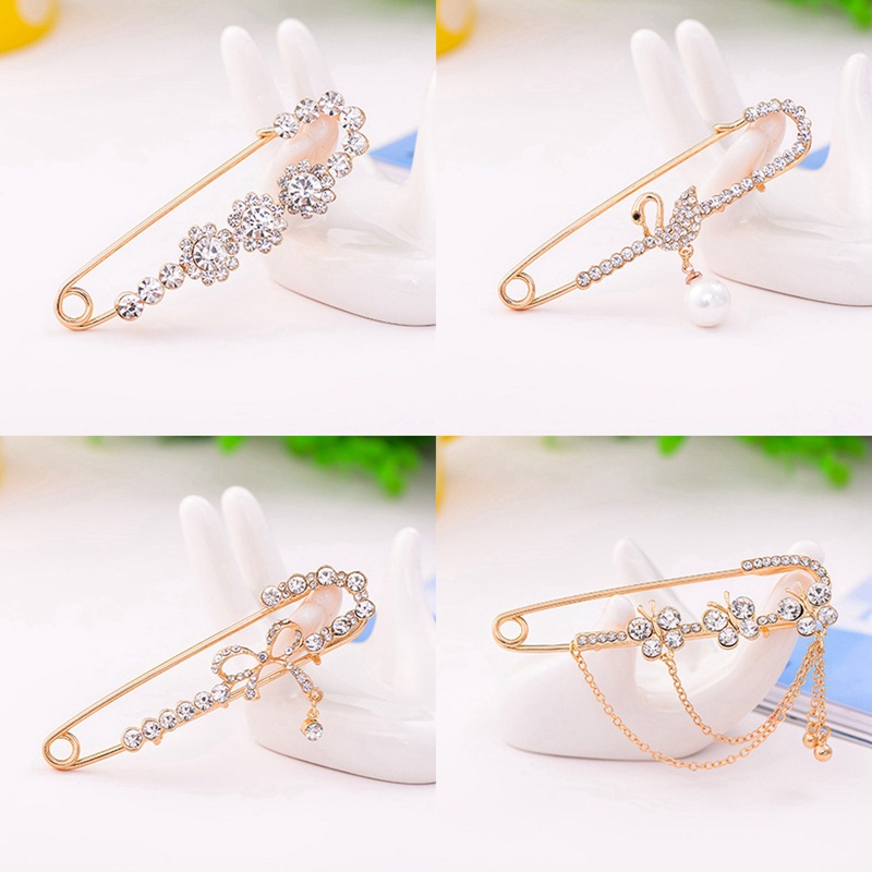 Fashion Shawl Flower Brooch Diamond Oil Drop Lily Tulip Butterfly Big Pin Safety Pin