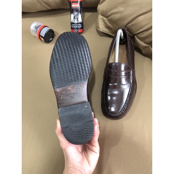 [Giày 2hand] [Size 42] [TonaShoe] Giày Penny Loafer Thương Hiệu Rockport Đế Gỗ Form Cứng Cáp Màu Đỏ Mận