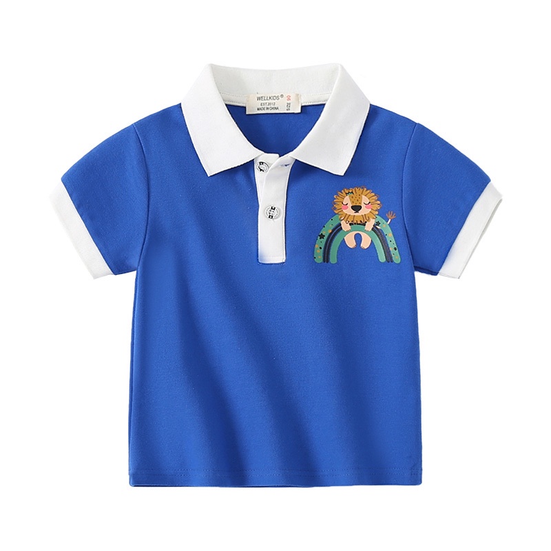 Áo polo Soffny tay ngắn in hoạt hình vải cotton thời trang mùa hè dành cho bé trai