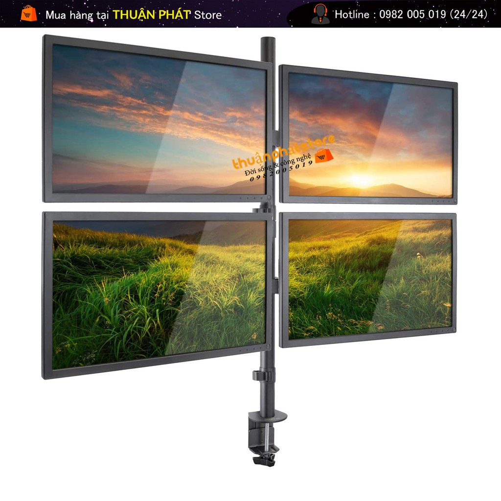  Giá Treo Bốn Màn Hình Máy Tính 17 - 27 Inch - Tay Đỡ Màn Hình Xoay 360 Độ - Model: MS054