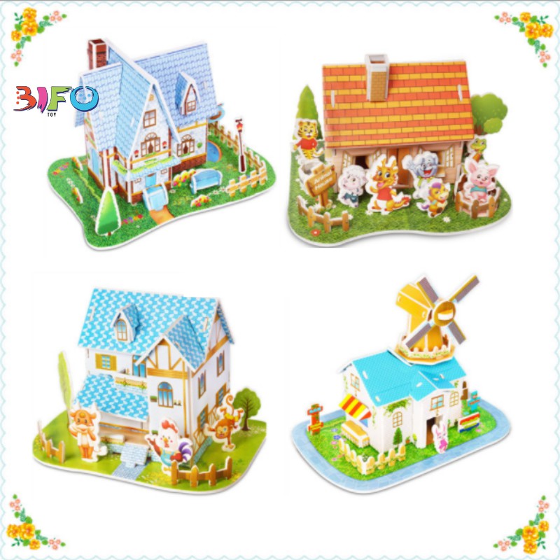 Combo mô hình nhà giấy 3D lắp ghép mô hình giấy thông minh nhiều chủ đề, có bán lẻ phân loại bé trai bé gái