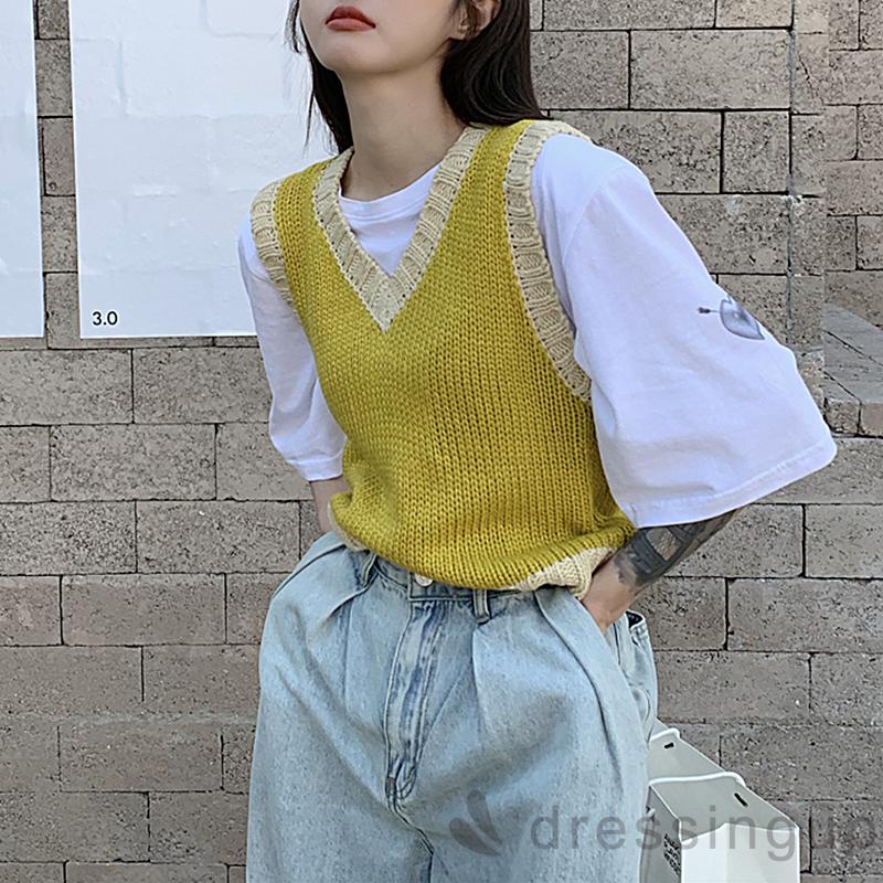 Áo Len Không Tay Họa Tiết Sọc Caro Màu Sắc Thời Trang Mùa Thu