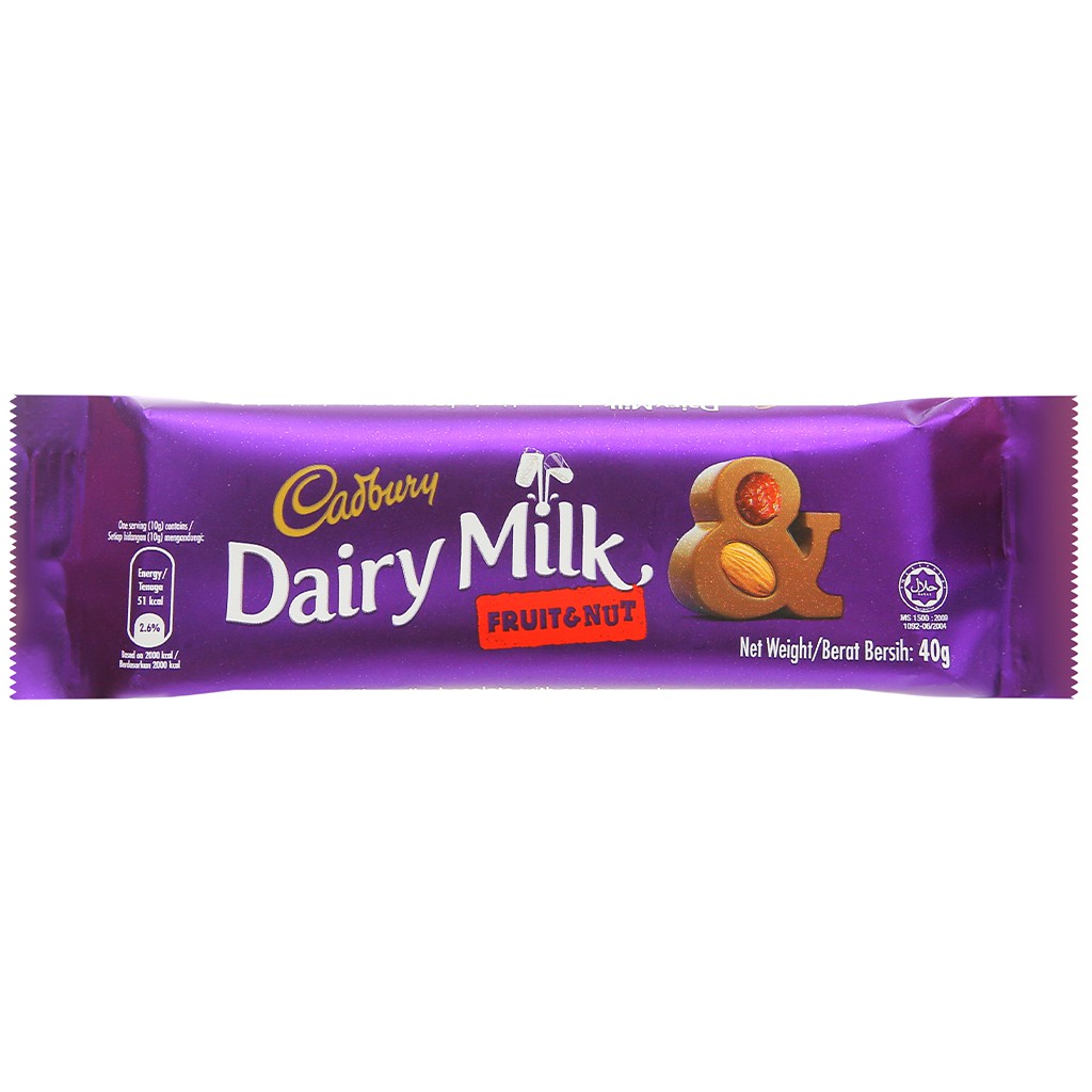 Socola sữa trái cây và hạt Cadbury Dairy Milk thanh 40g