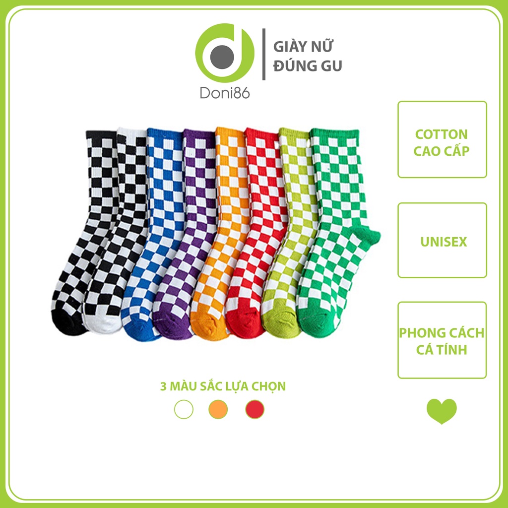 Vớ sọc caro cổ cao chất liệu cotton dành cho nam và nữ - Doni - DOPK244