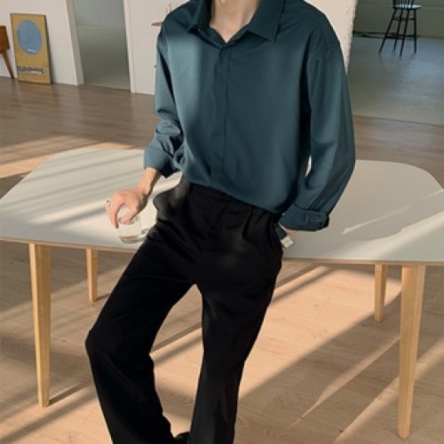 Áo sơ mi nam nữ tay dài giấu khuy form rộng vải lụa cao cấp UNICI AS02 phong cách Hàn Quốc | BigBuy360 - bigbuy360.vn