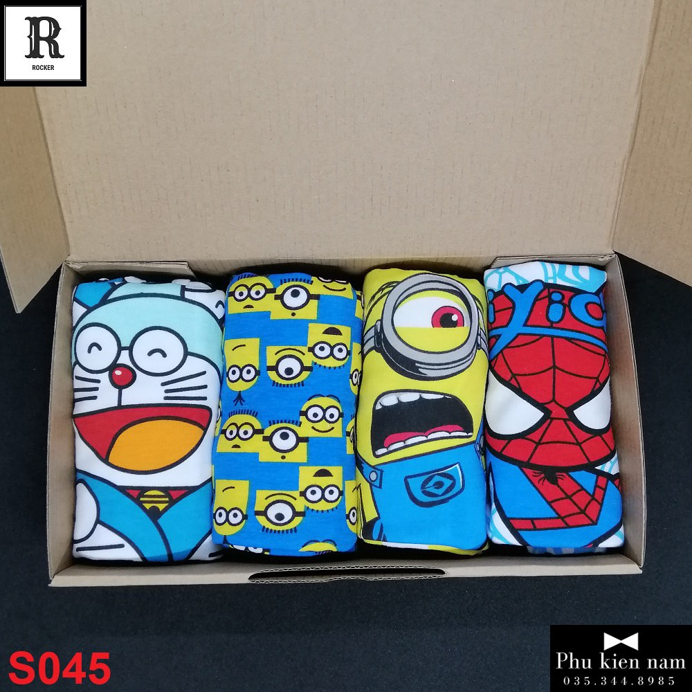 [Hộp] Combo 4 Quần Lót Nam Boxer Quần Sịp HOẠT HÌNH Doremon, Conan, Spiderman S041