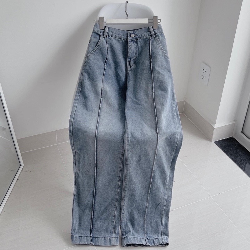 [sẵn] Quần Jean Nữ Basic Ống Suông Viền - pqk boutique