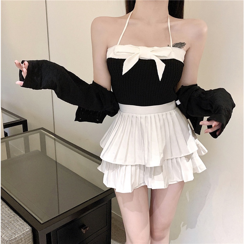 DUNEA Áo Ống Hai Dây Đính Nơ Quyến Rũ Thời Trang Cho Nữ