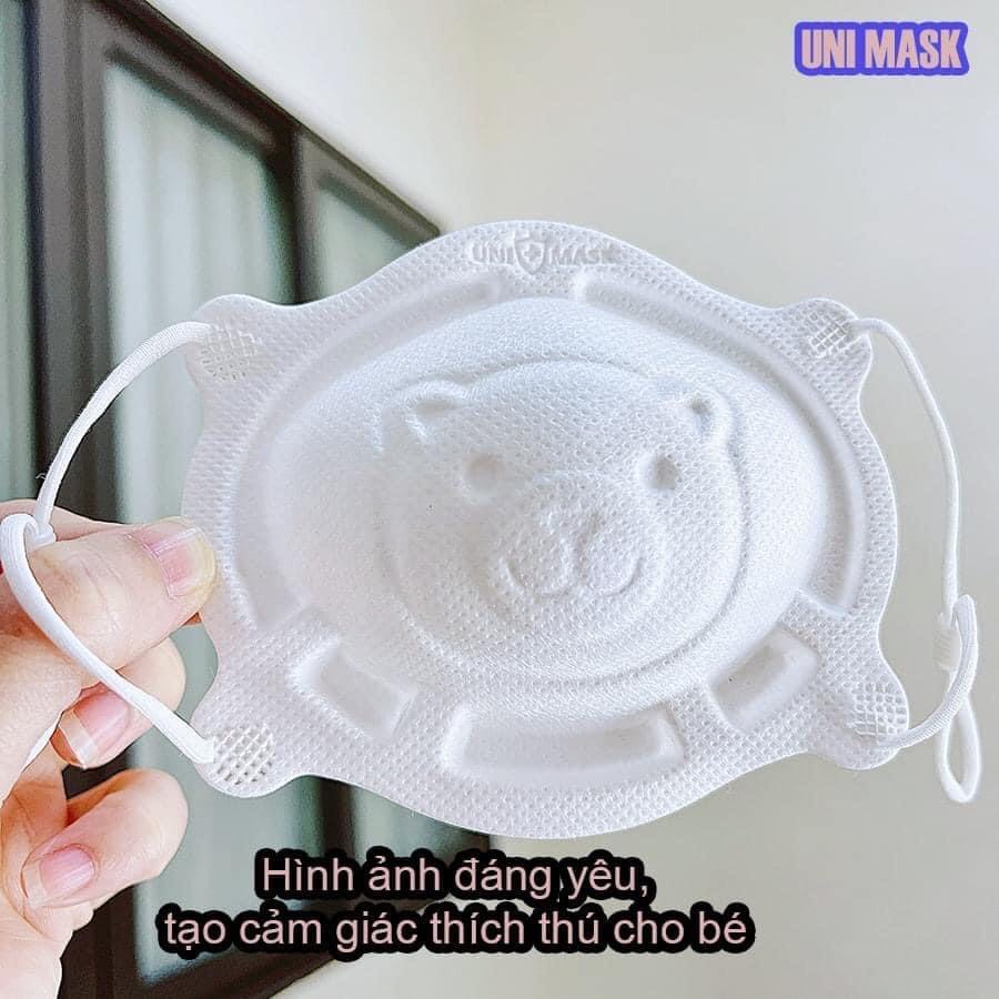 Khẩu trang trẻ em hình gấu cho bé từ 0-3 tuổi UNI MASK bảo vệ hô hấp, chống giọt bắn. set 3 cái