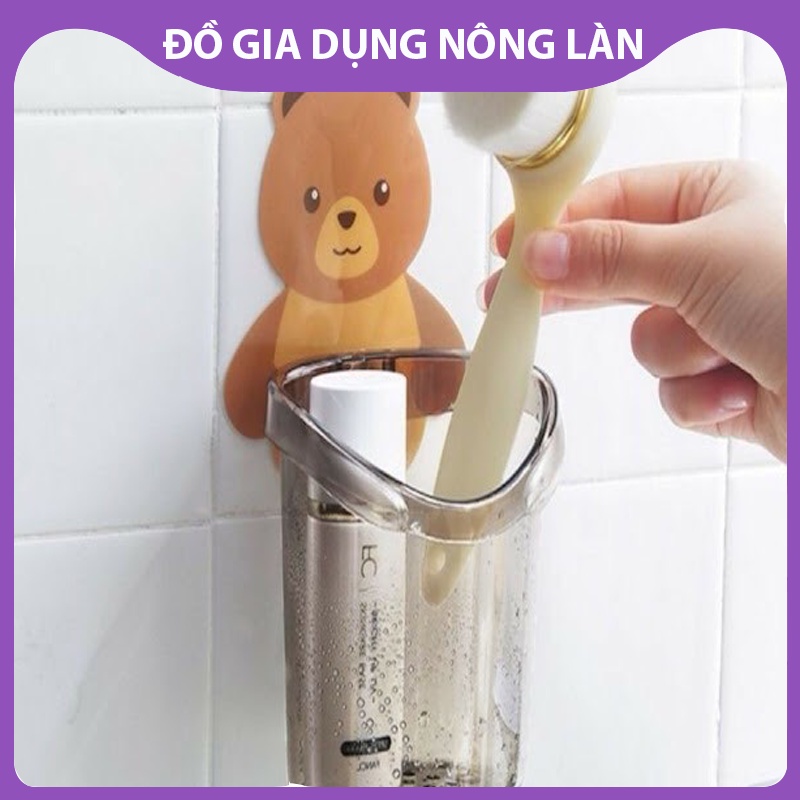 Cốc gấu dán tường đựng bàn chải đánh răng, đồ dùng nhà tắm hình gấu Có lỗ thoát nước tiện lợi NL Shop