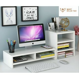 [Mã LIFEBKA5 giảm 10% tối đa 1 Triệu đơn 500k] Bàn để mảy tính kèm kệ sách 3 tầng Full Trắng - Best Seller Tony