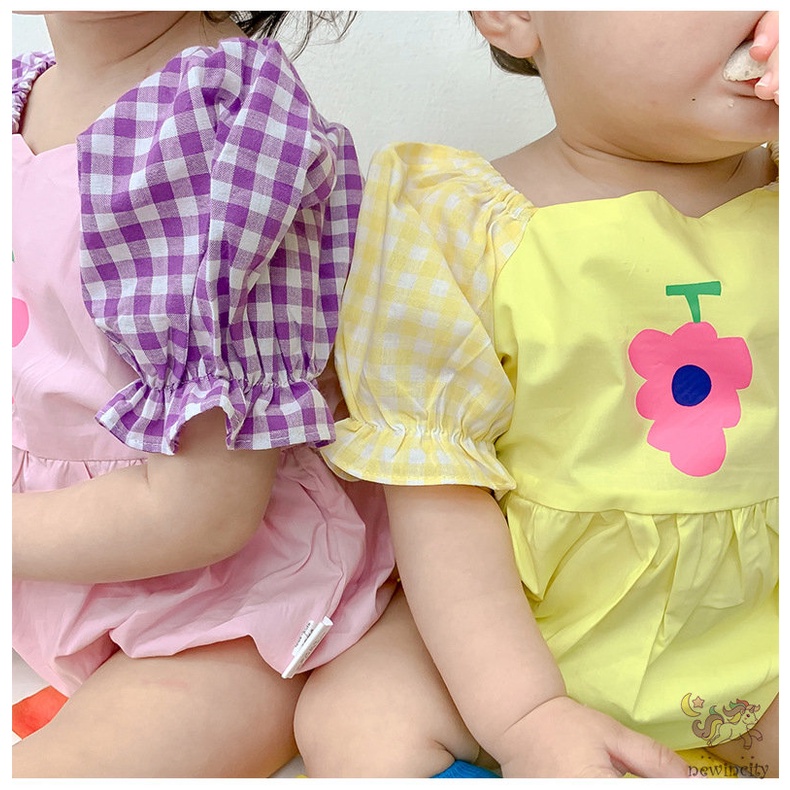 Jumpsuit Tay Phồng Màu Sắc Tương Phản Phong Cách Hàn Quốc Cho Bé Gái