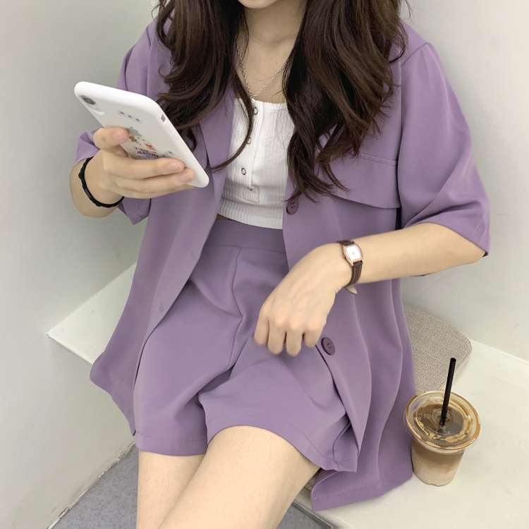 Set Áo Khoác Vest Tay Ngắn Màu Trắng/Tím Thời Trang Cao Cấp 49359 | BigBuy360 - bigbuy360.vn