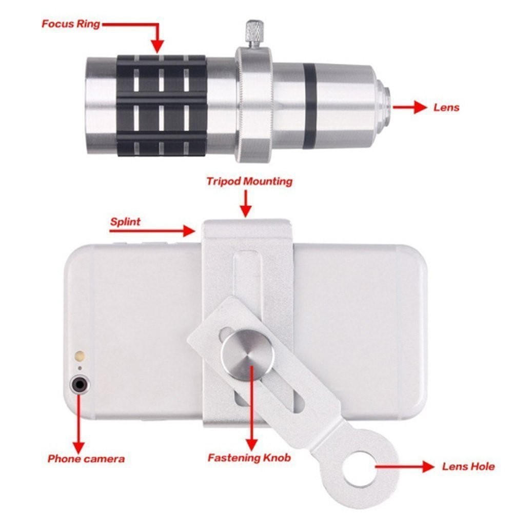 Universal Clip12x Optical Zoom Monocular Telescope Camera Lens for Smart Phone and for travel