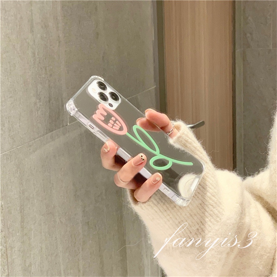 Ốp Điện Thoại TPU Mềm Có Gương Hình Hoa Tulip Cho For iPhone 13 12 11 Pro Max Xs Max X Xr 7 8 Plus SE 2020