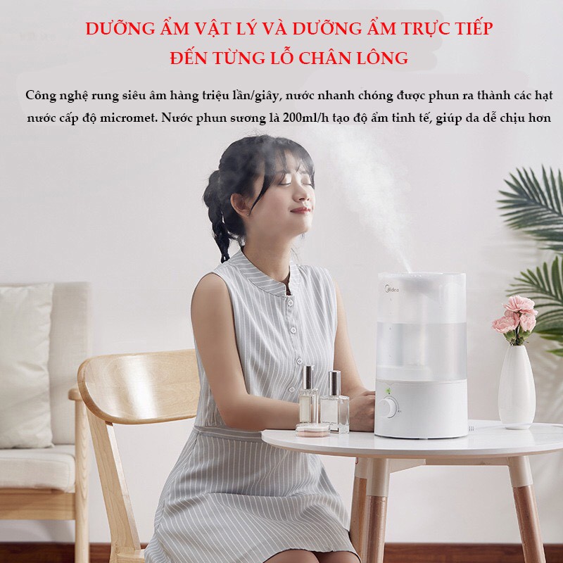 [HÀNG CHÍNH HÃNG] MÁY PHUN SƯƠNG KHUẾCH TÁN TINH DẦU MIDEA MÁY TẠO ẨM, dung tích lớn 3.5L, công suất lớn