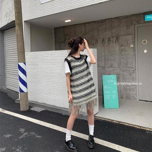 Áo Nữ Dệt Kim Không Tay Họa Tiết Sọc Ngang Thời Trang