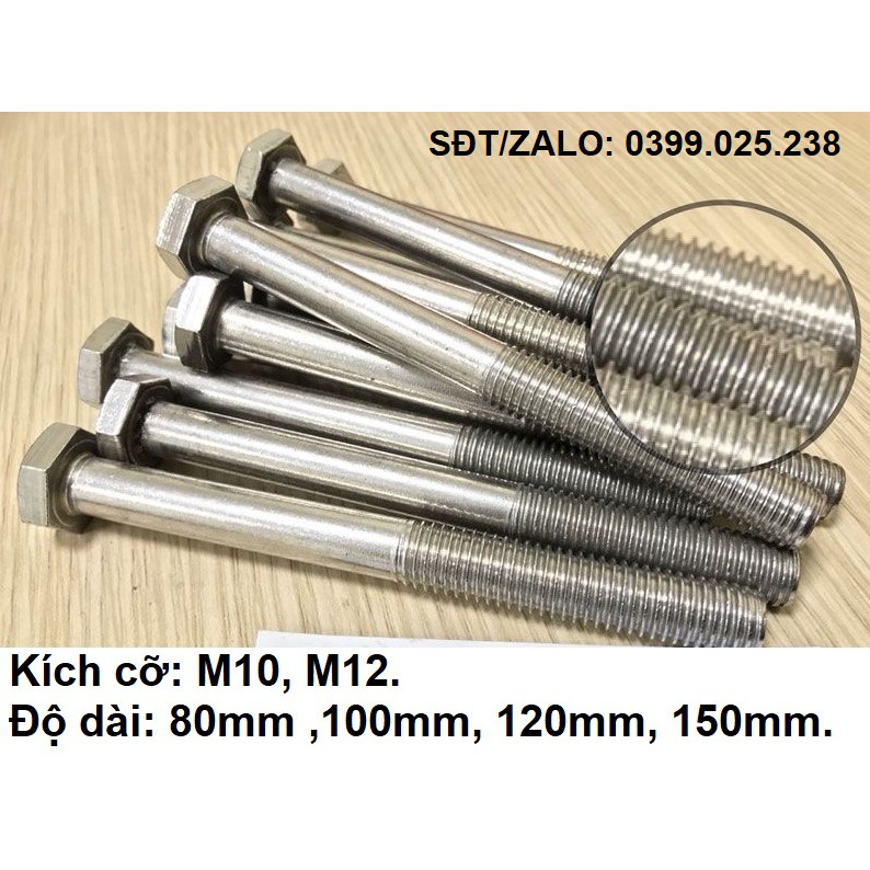 Combo 5 con Bulong M10 M12 lục giác ngoài INOX ĐỘ DÀI 80-150MM