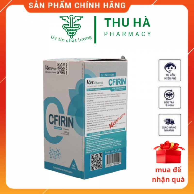 Viên uống trắng da Glutathion Cfirin lọ 60 viên của pháp - Ngăn ngừa oxy hóa , làm đẹp da, giảm nếp nhăn, thâm nám_ NTTH