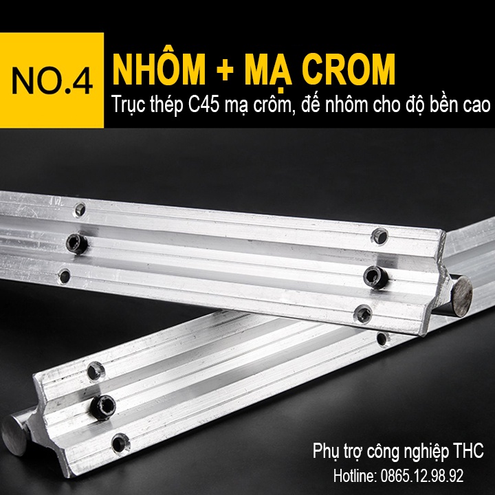 Ray Trượt Thanh Trượt Tròn Có Đế Máy Cắt Gỗ Bàn (2 Ray Ø16 dài 1m + 4 Ổ Bi) Ty Trượt SBR Dẫn Hướng Chính Xác Chịu Tải