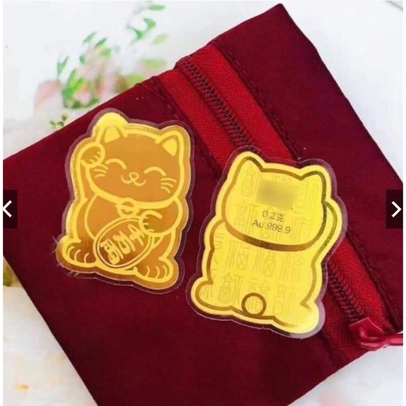 Mèo thần tài mạ vàng 24k trang trí xe điện thoại mang tài lộc