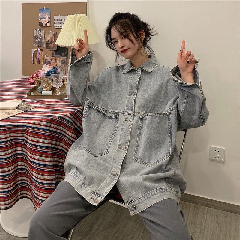 Áo khoác denim xanh 2 túi