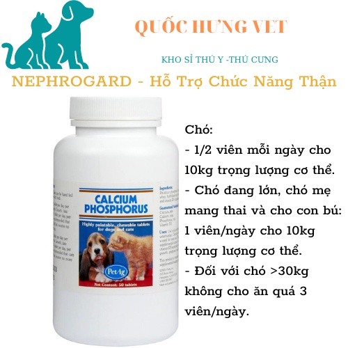 CANXI PHỐT PHO PETAG CHẮC XƯƠNG CHÓ MÈO  - Calcium Phosphorus 50 viên - QUỐC HƯNG VET