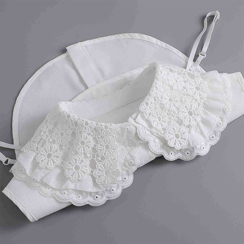 Cổ áo sơ mi giả kiểu bẻ nhiều lớp thêu hoa phong cách cổ điển cho nữ