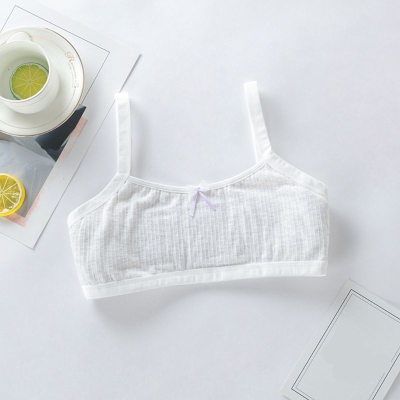 Haha Áo Ngực Cotton Nhẹ Kẻ Sọc Ngang Có Đệm Lót Phối Ren Thắt Nơ Ngọt Ngào Trang Trí Cho Bé Gái Tuổi Dậy Thì C