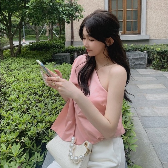 Áo kiểu nữ tiểu thư lệch vai thắt nơ Emilyshop ulzzang