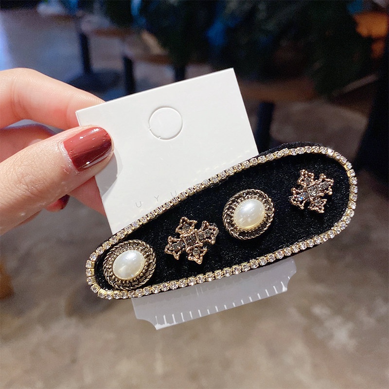 Kẹp tóc bấm đính đá bản to thời trang Kẹp tóc nhung mềm mại thoải mái khi sử dụng Lémi accessories