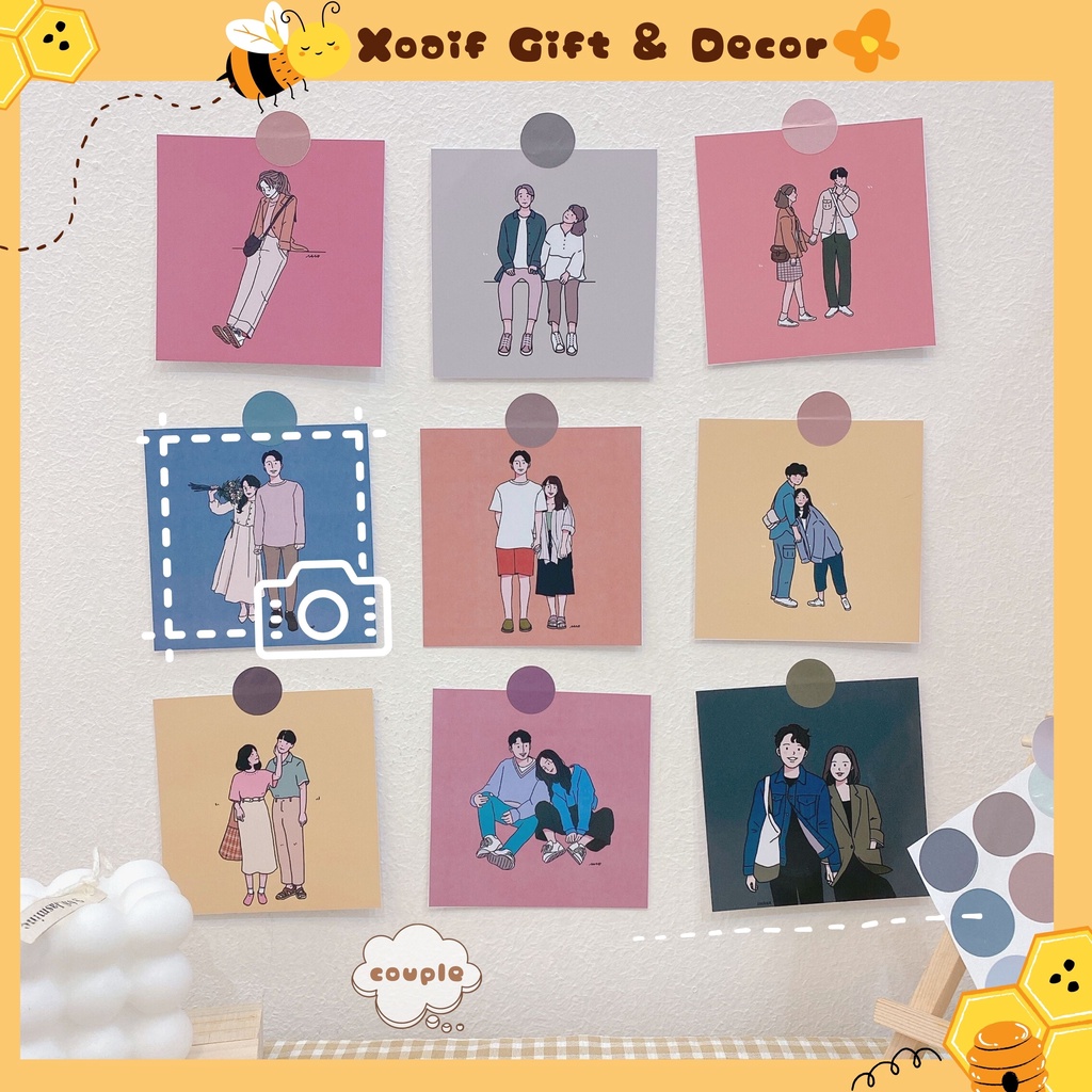 Set thiệp postcard couple decor có sẵn decor trang trí nhà