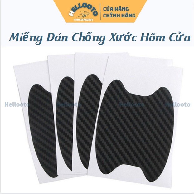 Bộ 4 Miếng Dán Carbon Chống Xước Hõm cửa xe ô tô 85x 68mm có sẵn keo dính - dùng cho mọi loại xe