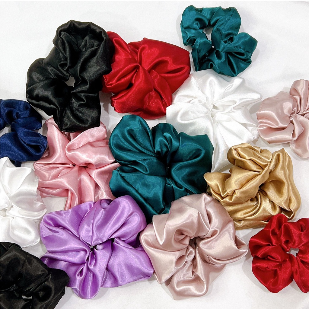 Buộc tóc scrunchies phi bóng sang chảnh, dây cột tóc nhiều màu