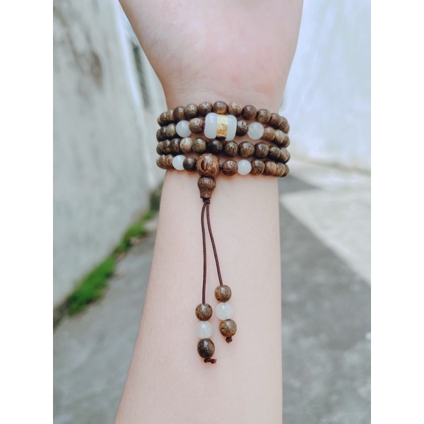 Vòng Tay Trầm Hương Chuỗi 108 Hạt Trầm Mix Lu Thống Bọc Dát Vàng Vòng Tay Nam Nữ