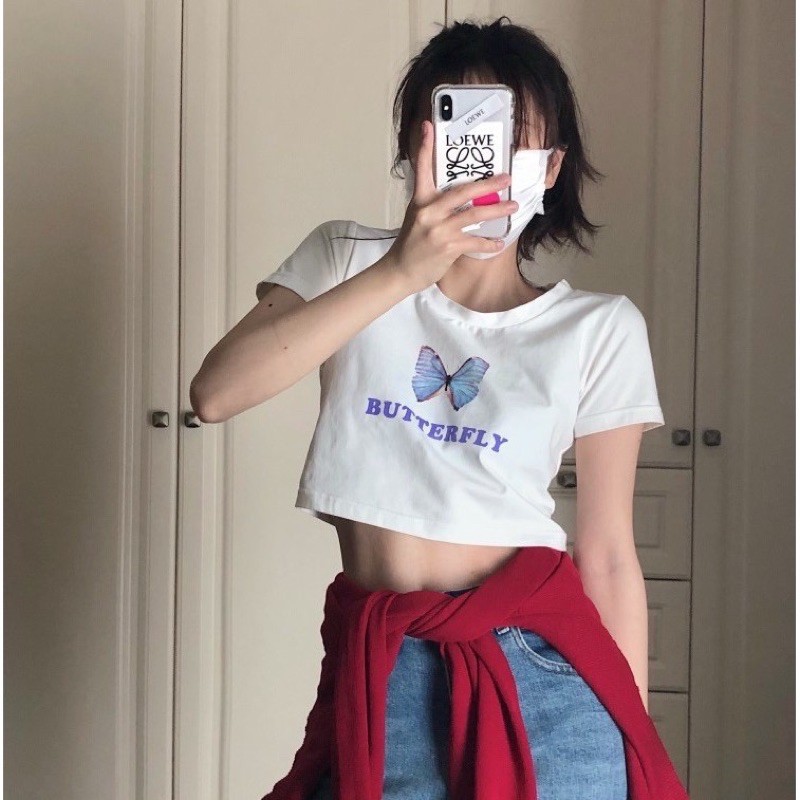 Áo croptop cộc tay dưới 55kg - BUTTERFLY [ảnh thật]