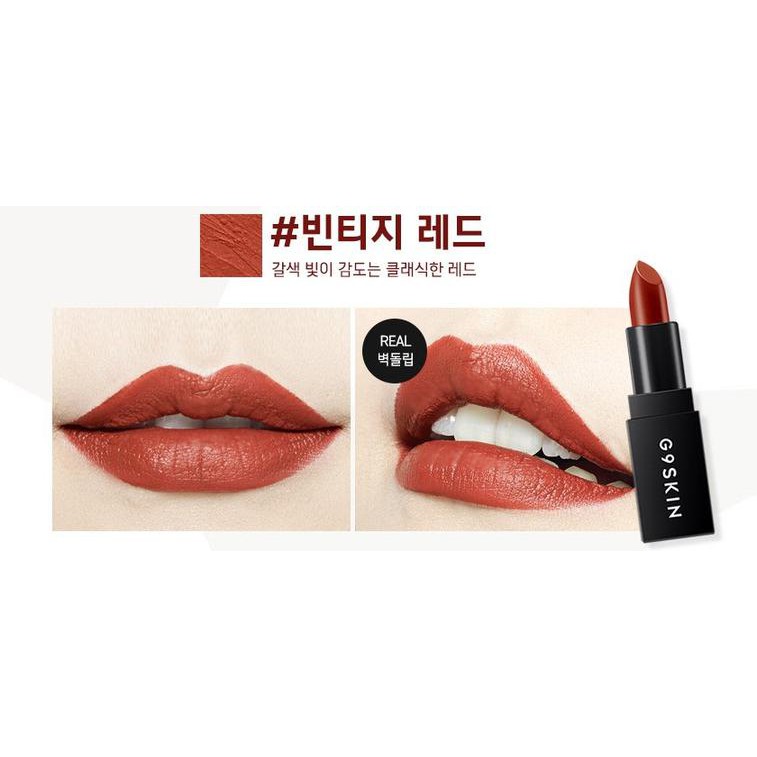 Son thỏi G9 Skin First Lipstick vỏ đen Màu 05 Vintage Red (Đỏ nâu cam trầm)