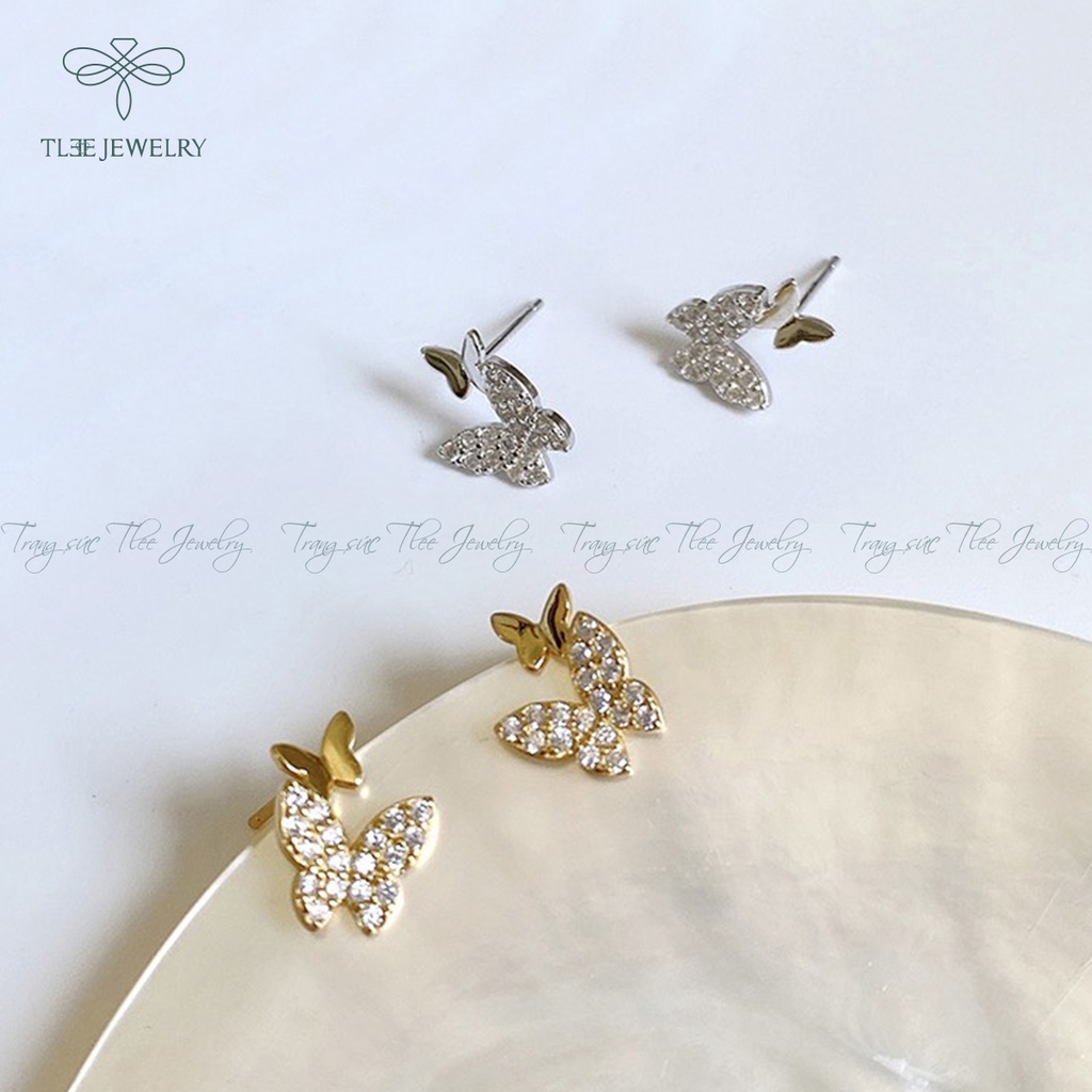 Khuyên tai bạc nữ TLEE cánh bướm hồ điệp đôi nạm đá xinh xắn NCJ B0160