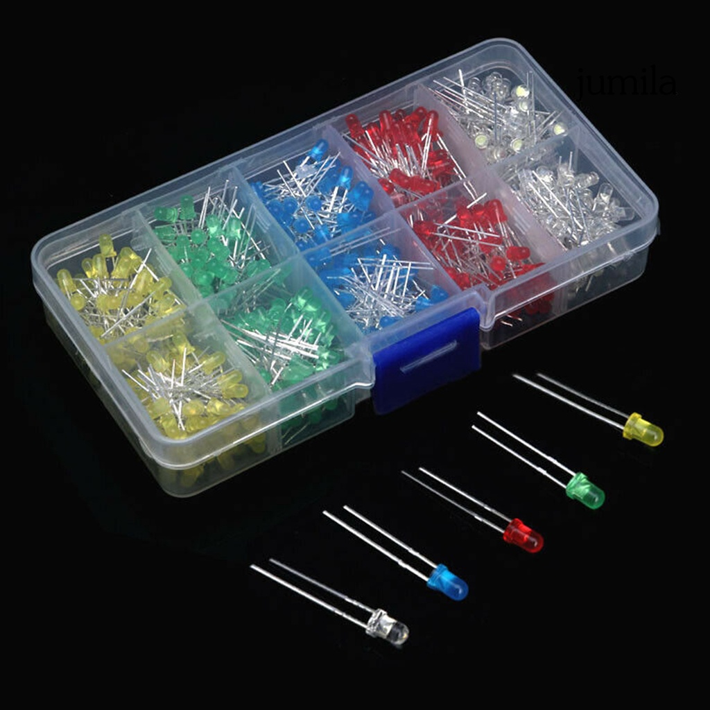 Set 500 Điốt Đèn LED 3mm Chống Mài Mòn 5 Màu Sắc Chất Lượng Cao