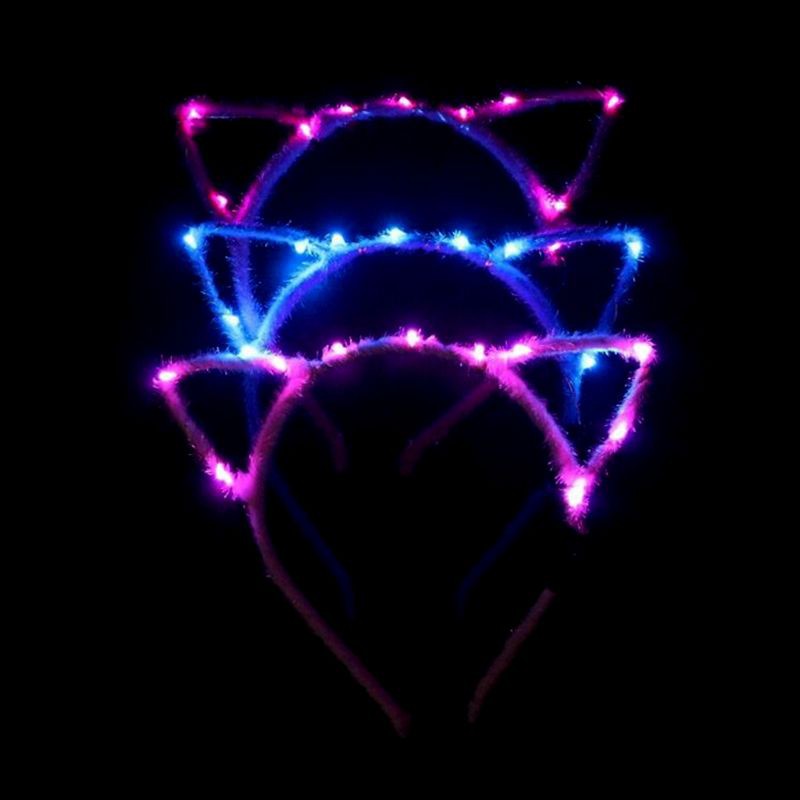 Băng đô cài tóc thiết kế tai mèo có đèn LED đáng yêu dành cho tiệc tùng