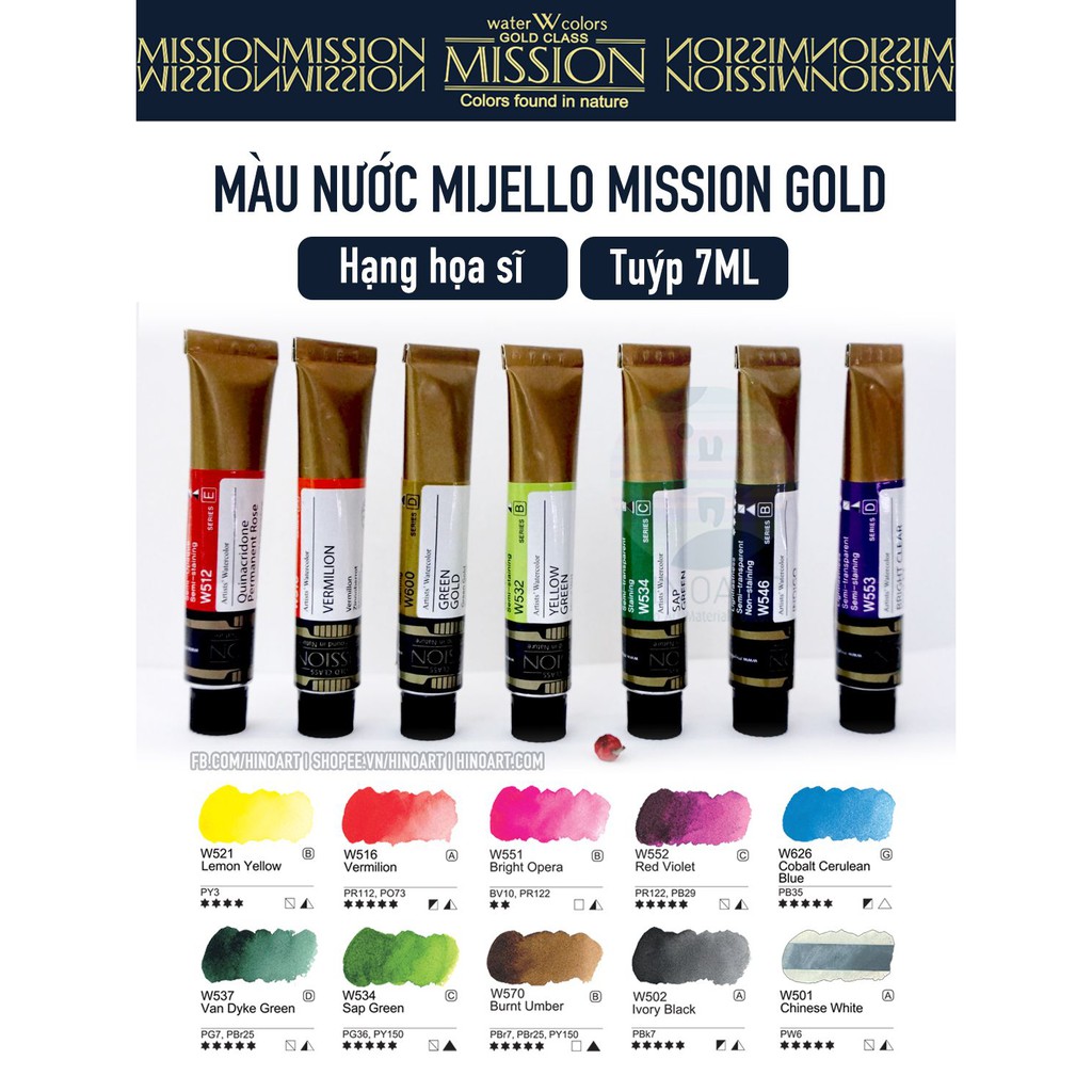 Màu nước Mijello Mission Gold 7ml tuýp lẻ (20 màu)