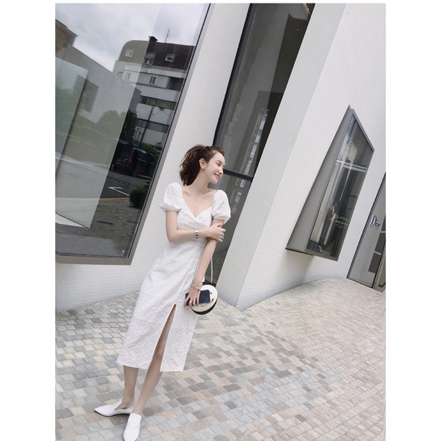 Đầm xô tay bồng xẻ tà
