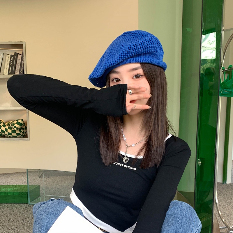Mũ Beret Dệt Kim Mỏng Thoáng Khí Thời Trang Mùa Hè Cho Nữ