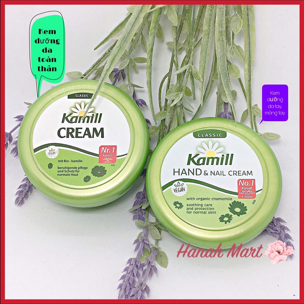 Hàng Đức chất _ Hũ Kem dưỡng da tay, móng tay và Kem dưỡng toàn thân Kamill hoa cúc hữu cơ 150ml - 250ml