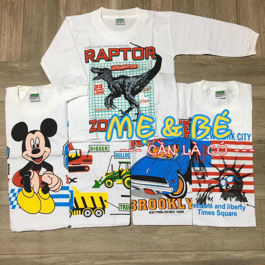 Combo 5 Áo Thun Tay Dài Cotton Trắng Mặc Nhà Cho Bé Bossini