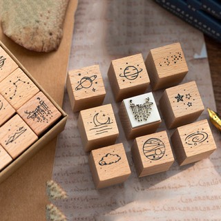 Bộ 16 dấu gỗ Trăng Sao Lấp lánh Trang trí Sổ tay Nhật ký Thiệp Trang trí Album Ảnh Visionboard