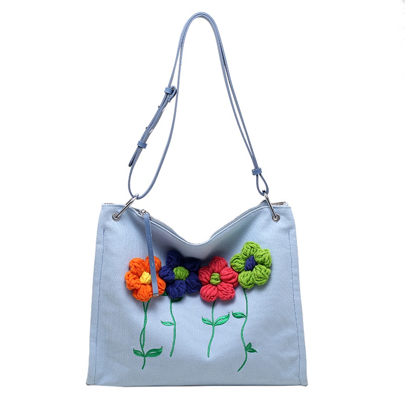 Túi vải canvas đeo vai IELGY thêu họa tiết sức chứa lớn cho nữ