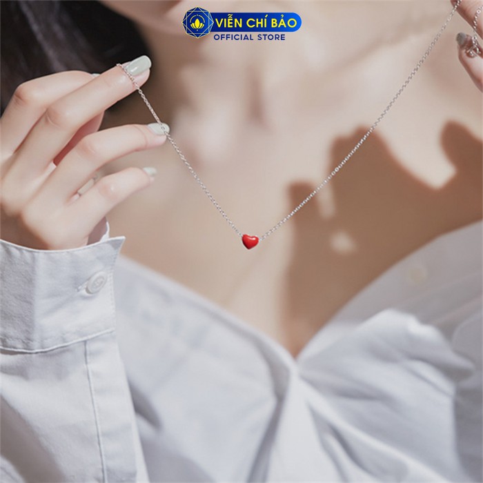 Dây chuyền bạc nữ mặt trái tim đỏ bạc 925 thời trang phụ kiện trang sức nữ thương hiệu Viễn Chí Bảo D400217