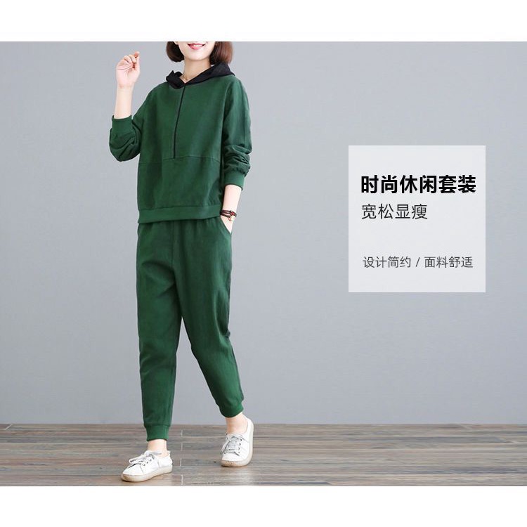 Set Đồ 2 Món Gồm Áo Hoodie Tay Dài Và Quần Lưng Cao Cho Nữ #5116